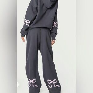 Edikted Gray Sweatpants with Bow Accents